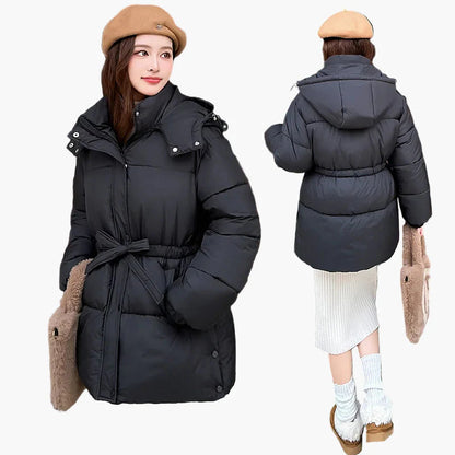 Women's winter quilted jacket with belt – fashionable outdoor jacket for cold days