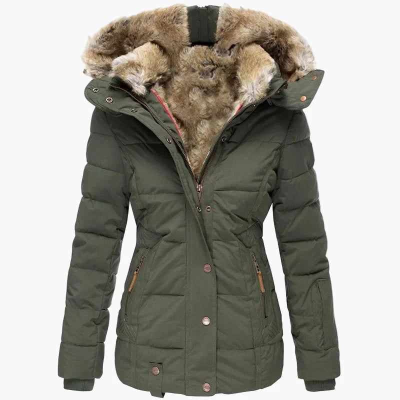 Women's winter jacket with hood and fur collar – fashionable quilted jacket for cold days