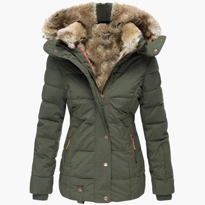 Women's winter jacket with hood and fur collar – fashionable quilted jacket for cold days