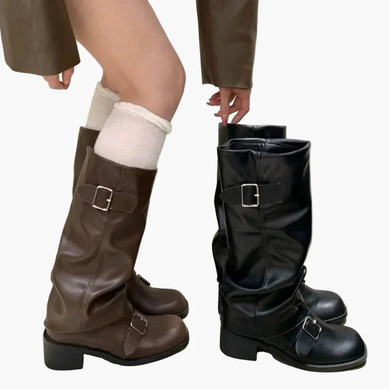 Damen Stiefel mit Schnallen und Blockabsatz – Modische Alltags- und Freizeitstiefel