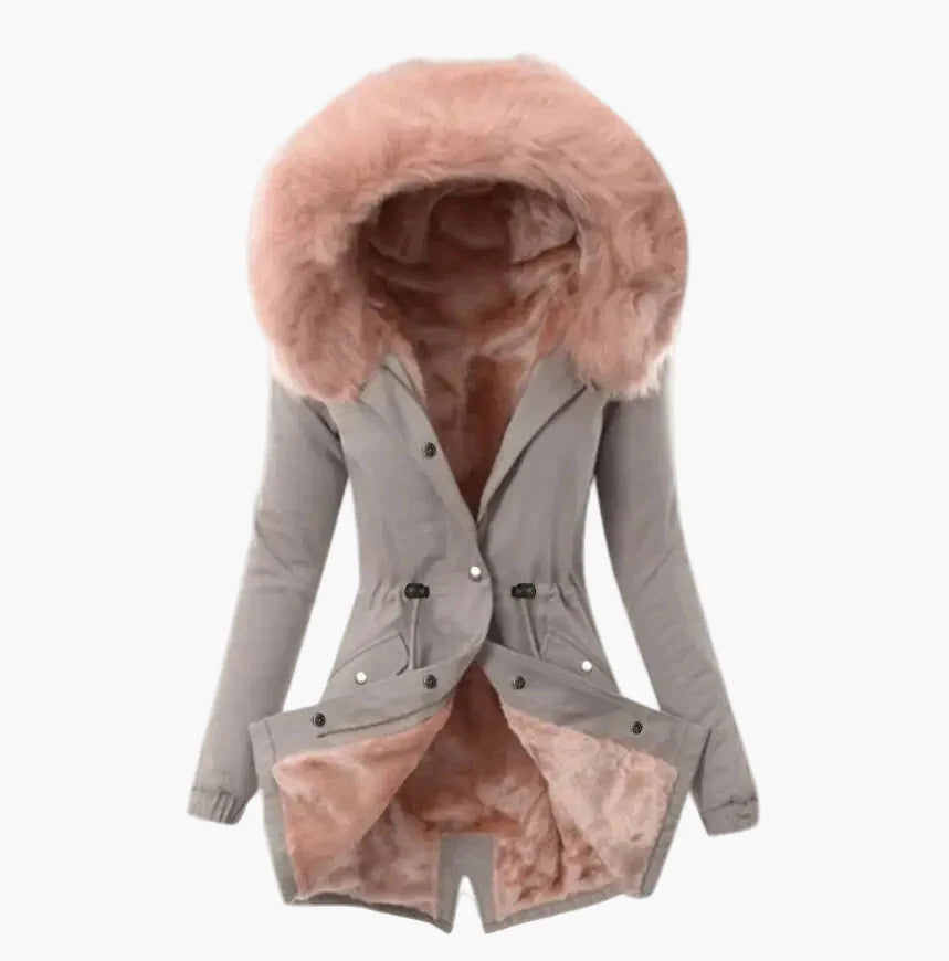 Women's winter coat with hood and faux fur – fashionable parka for cold days