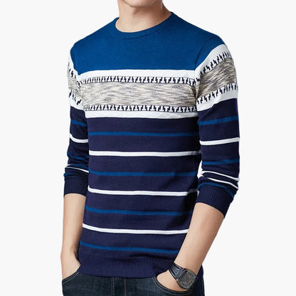 Men's crew neck knitted sweater with modern stripe pattern – Casual & stylish for everyday and leisure
