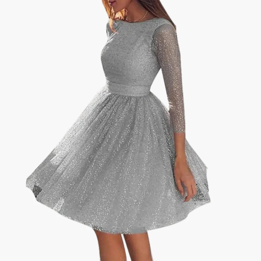 Women's cocktail dress with glitter and 3/4 sleeves for evening events and parties
