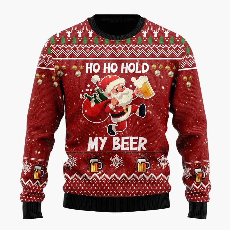 Herren Weihnachtspullover Lustig – Santa mit Bier – Ugly Christmas Sweater für Weihnachtsfeiern