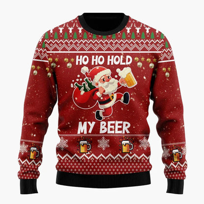 Herren Weihnachtspullover Lustig – Santa mit Bier – Ugly Christmas Sweater für Weihnachtsfeiern