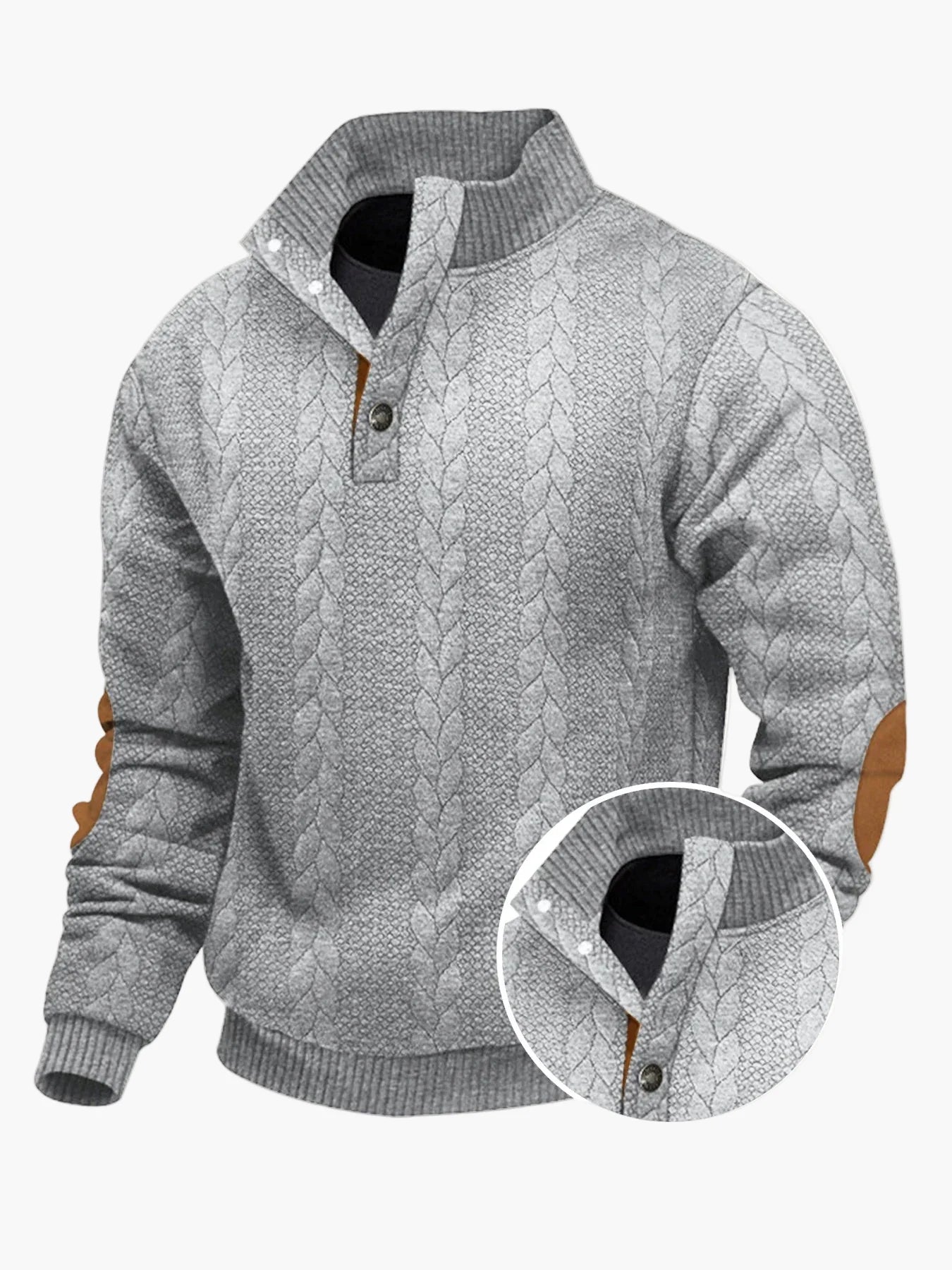 Herren Strickpullover mit Stehkragen und Ellenbogenpatches – Lässiger Winter-Sweater für Alltag und Outdoor