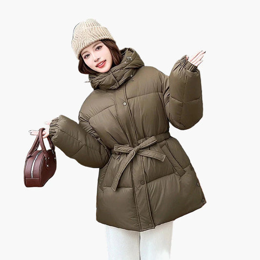 Women's winter quilted jacket with belt – fashionable outdoor jacket for cold days