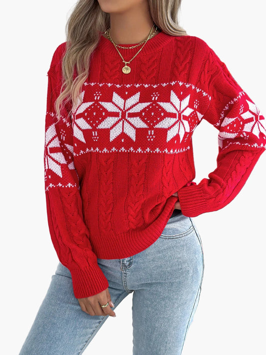 Women's Winter Sweater with Norwegian Pattern – Festive Knit Sweater for Leisure and Christmas