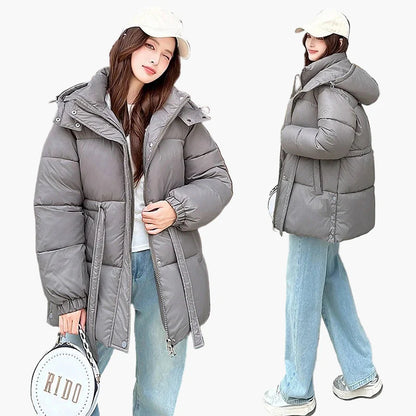 Women's winter quilted jacket with belt – fashionable outdoor jacket for cold days