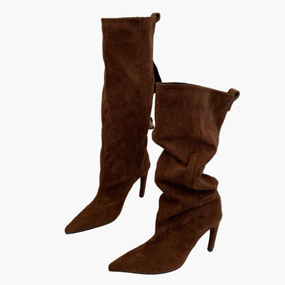 Women's boots with high heels and pointed toe – Elegant slouchy boots for autumn and winter