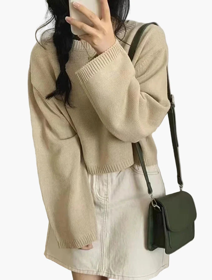 Damen Cropped Pullover mit weitem Ärmel – Modischer Freizeit-Look für Alltag und Büro