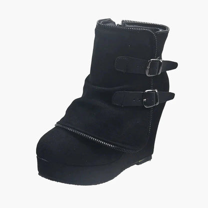 Damen Keilabsatz Stiefeletten mit Schnallen – Modische Freizeit Boots