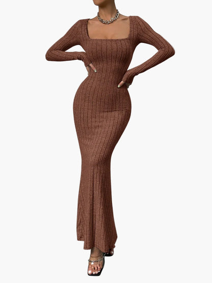 Women's maxi dress with ribbed texture and long sleeve – Elegant, figure-hugging evening dress for stylish occasions