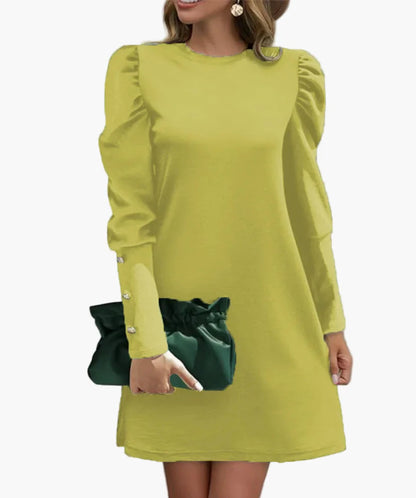 Women's elegant mini dress with puff sleeves and button details – perfect for everyday & special occasions