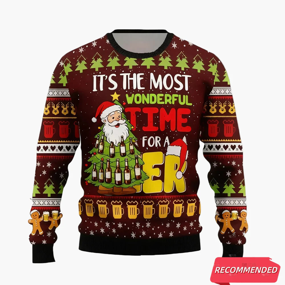 Herren Lustiger Weihnachts-Pullover – Ugly Christmas Sweater mit Bier-Motiv, Perfekt für Weihnachtsfeiern