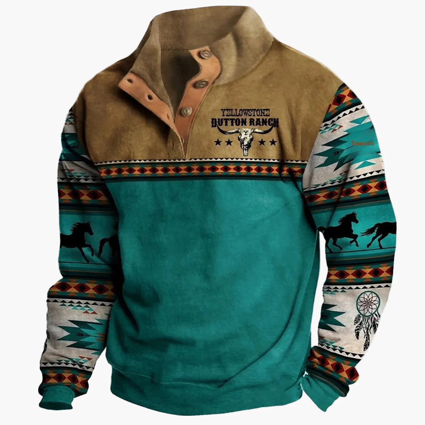 Herren Vintage Western Pullover mit Aztekenmuster und Stehkragen – Freizeit & Outdoor