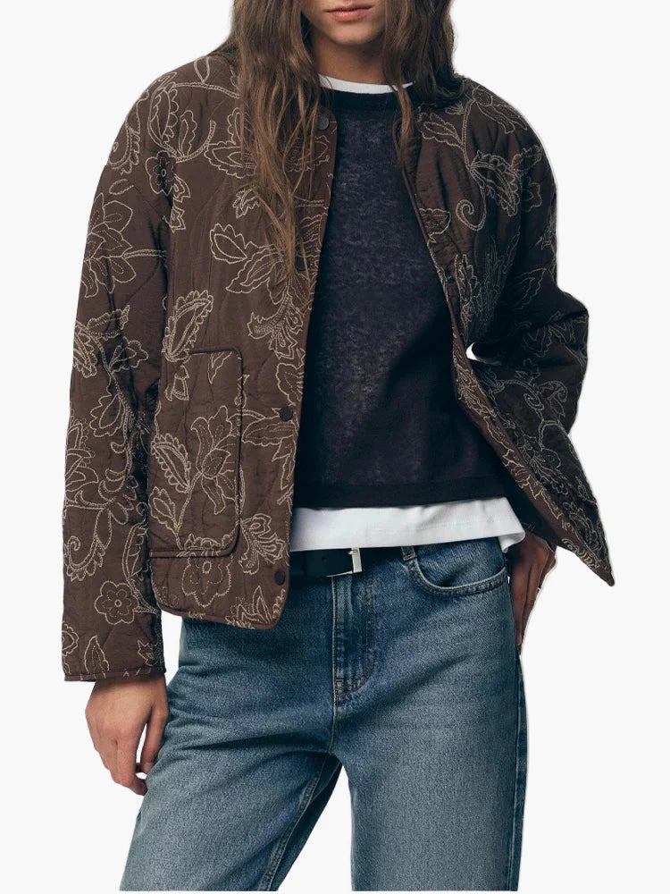 Women's transitional jacket with embroidered floral pattern – Casual city look, ideal for spring and autumn