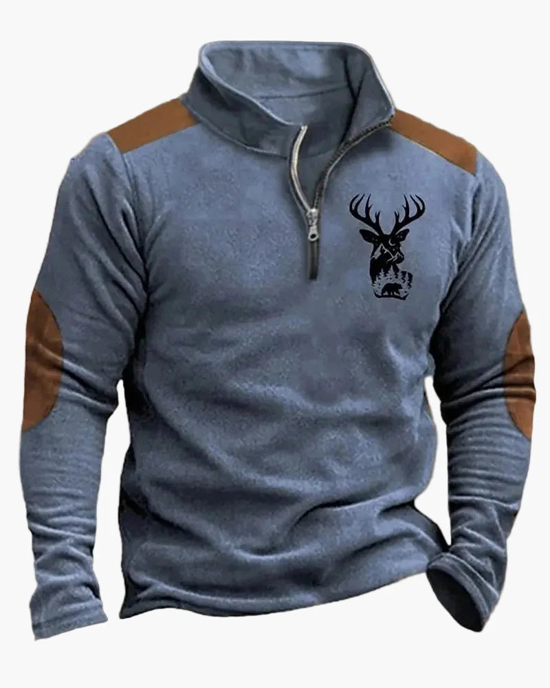 Herren Outdoor Sweatshirt mit Wildtier-Print und Stehkragen – Freizeit & Jagd
