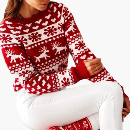 Women's Christmas Norwegian Sweater with Reindeer and Heart Pattern – Perfect for Festive Occasions