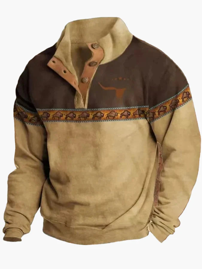 Herren Vintage Western Pullover mit Aztekenmuster und Stehkragen – Freizeit & Outdoor
