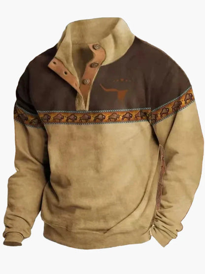 Herren Vintage Western Pullover mit Aztekenmuster und Stehkragen – Freizeit & Outdoor