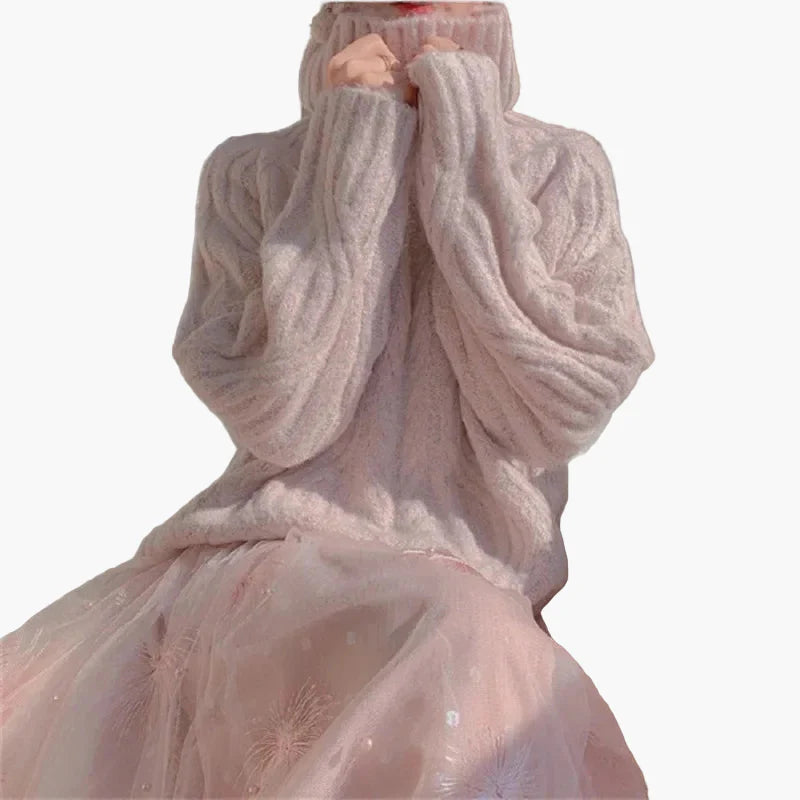 Women's Sweater in Korean Style with Stand-up Collar – Loose, Elegant Autumn and Winter Sweater