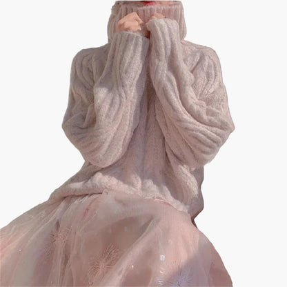 Women's Sweater in Korean Style with Stand-up Collar – Loose, Elegant Autumn and Winter Sweater