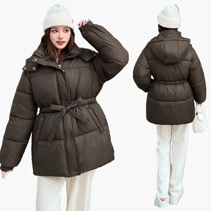 Women's winter quilted jacket with belt – fashionable outdoor jacket for cold days