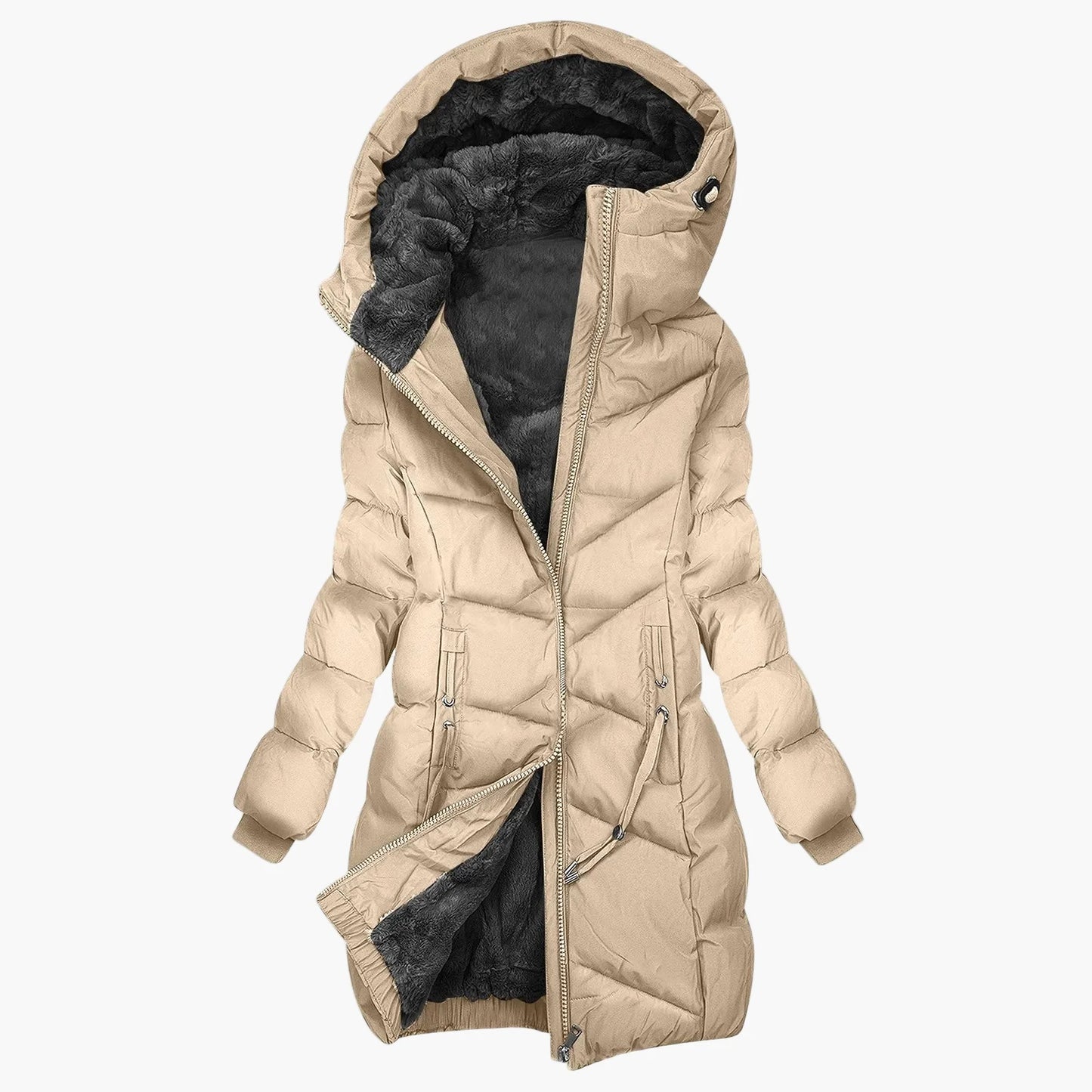 Women's Winter Quilted Coat Long with Hood – Fashionable Windproof Parka for Everyday & Outdoor