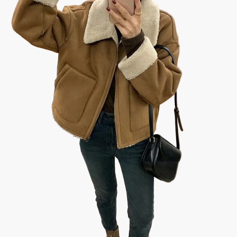 Damen Lässige Herbst Winter Kurzjacke mit Umlegekragen – Urban Street Style für Alltag und Freizeit