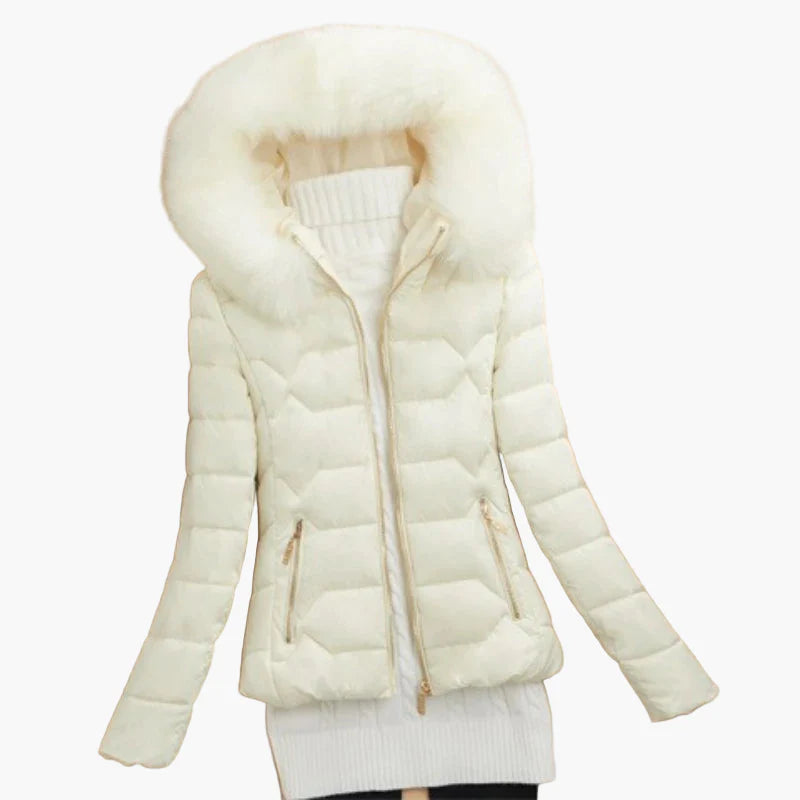 Women's winter quilted jacket with hood and fur collar – elegant outdoor coat
