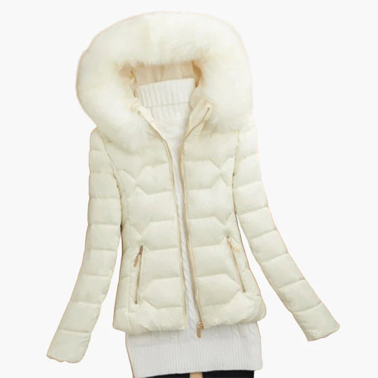 Women's winter quilted jacket with hood and fur collar – elegant outdoor coat