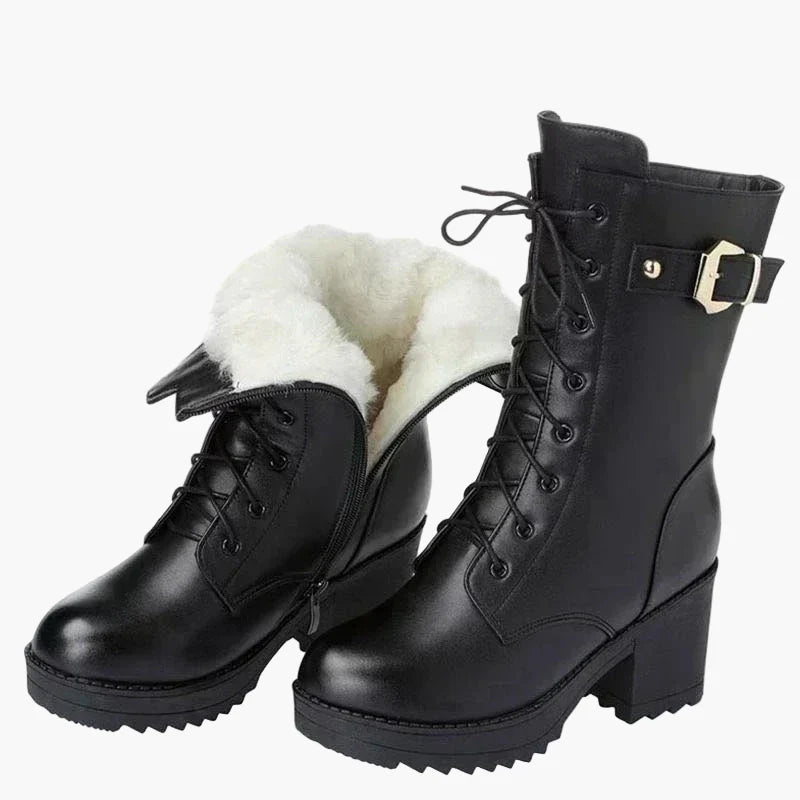 Damen Winter Stiefeletten mit Absatz und Schnürung – Warm Gefütterte Fashion Boots