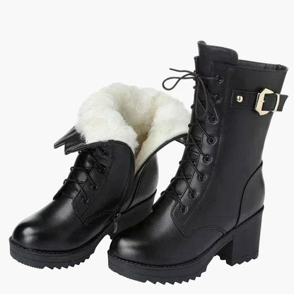Damen Winter Stiefeletten mit Absatz und Schnürung – Warm Gefütterte Fashion Boots