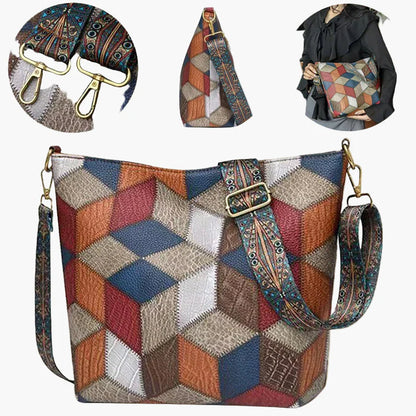 Women's Patchwork Shoulder Bag Vintage Style – Fashionable Shoulder Bag for Everyday and Leisure