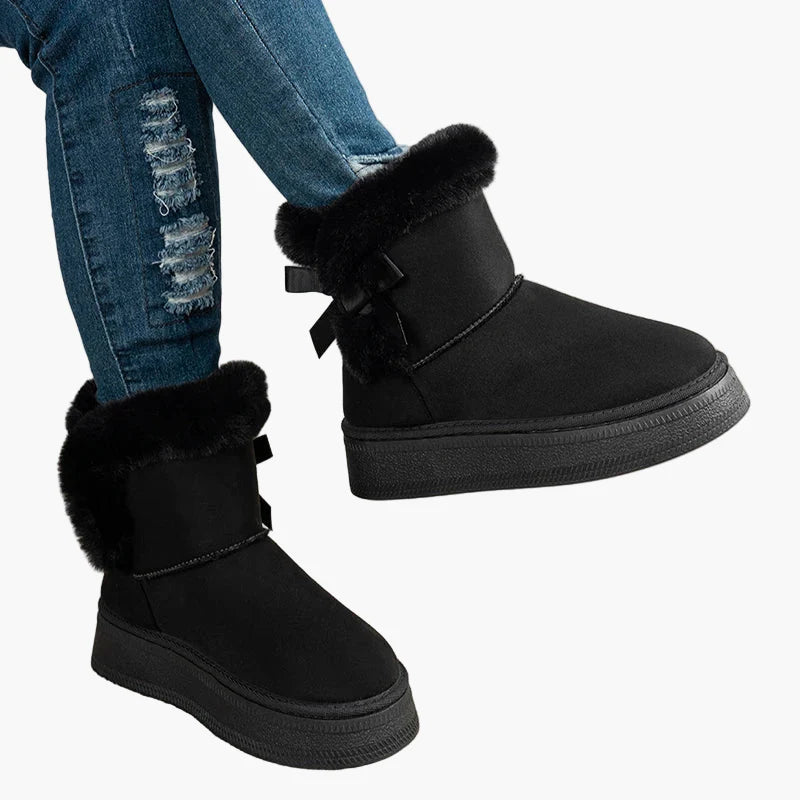 Damen Winter Stiefeletten mit Schleife, Warm Gefüttert, Modische Freizeit Boots