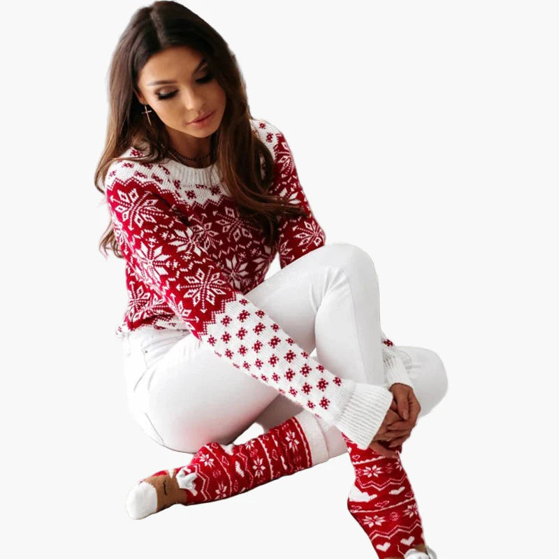 Women's Christmas Sweater with Scandinavian Pattern, Winter Casual Knit Sweater, Festive Fashion