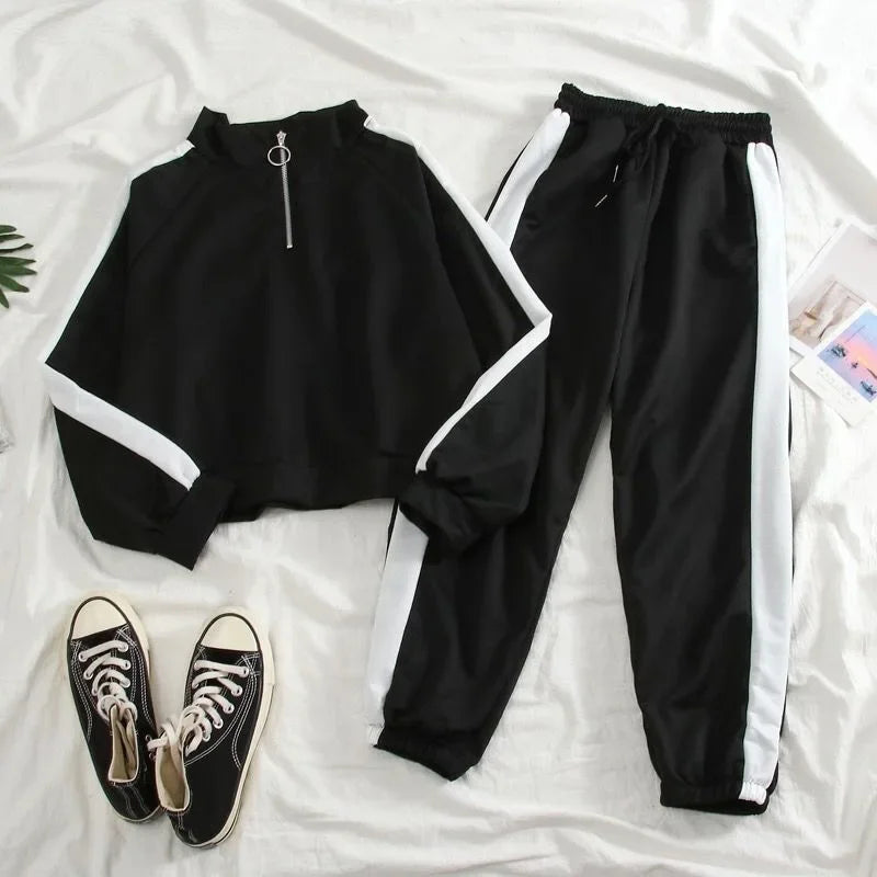 Women's Tracksuit Two-Piece in Korean Style – Fashionable Casual and Sports Look for Autumn