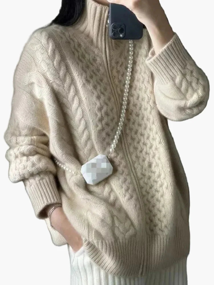 Women's knitted cardigan with cable pattern – casual cardigan for everyday and leisure use