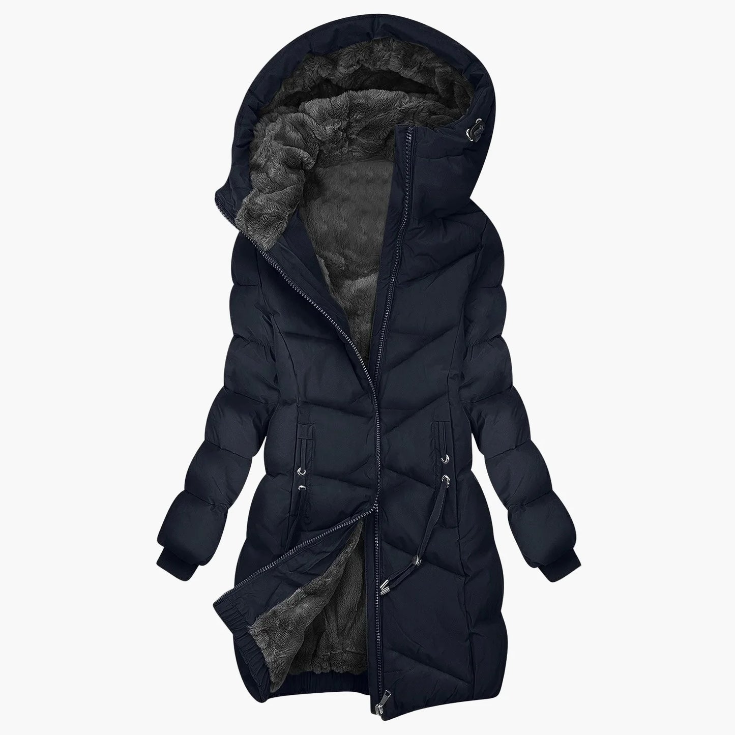Women's Winter Quilted Coat Long with Hood – Fashionable Windproof Parka for Everyday & Outdoor