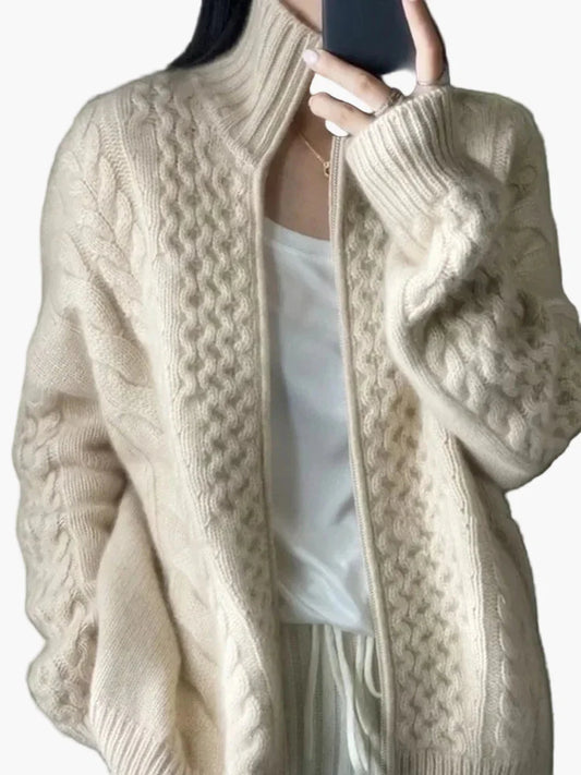 Women's knitted cardigan with cable pattern – casual cardigan for everyday and leisure use