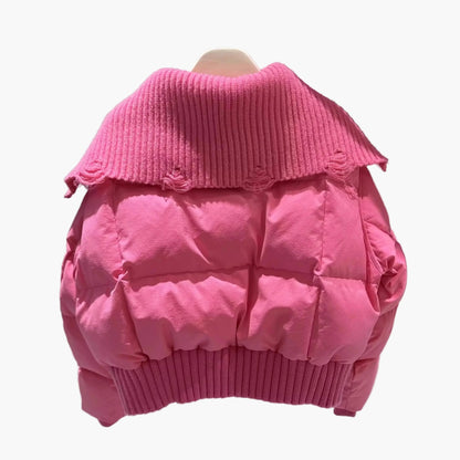 Women's Short Quilted Jacket with Large Collar – Fashionable Winter Jacket for Everyday and Leisure Use