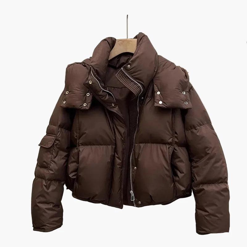 Women's quilted jacket with detachable hood – winter fashion, fashionable style, versatile for everyday and outdoor use