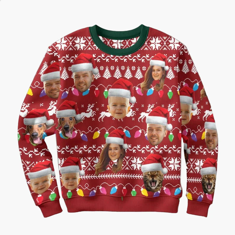 Unisex Ugly Christmas Sweater mit Foto-Print – Lustiger Weihnachts-Pullover für Familie & Freunde