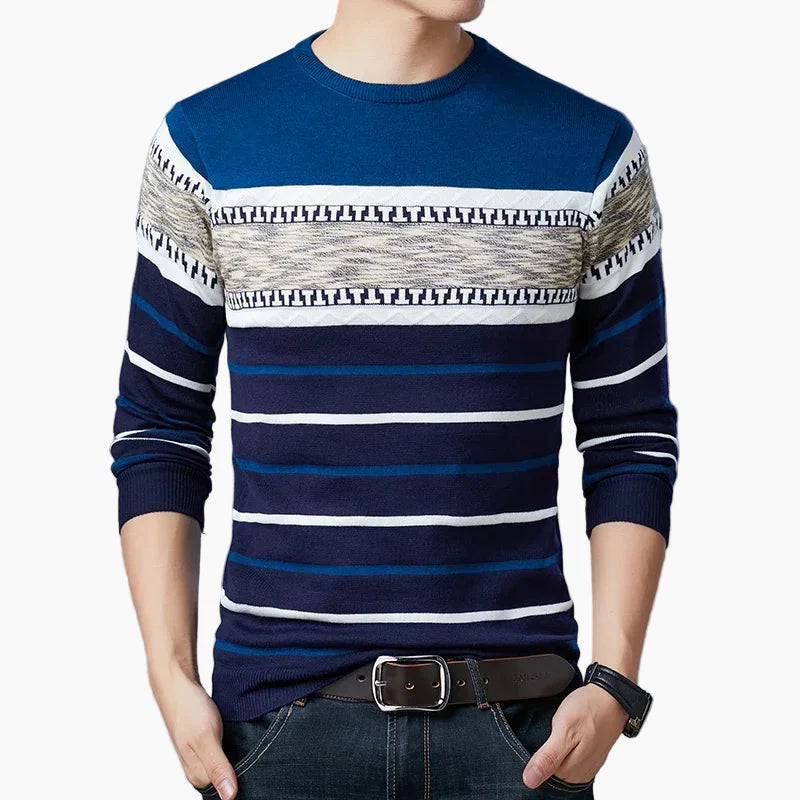 Men's crew neck knitted sweater with modern stripe pattern – Casual & stylish for everyday and leisure