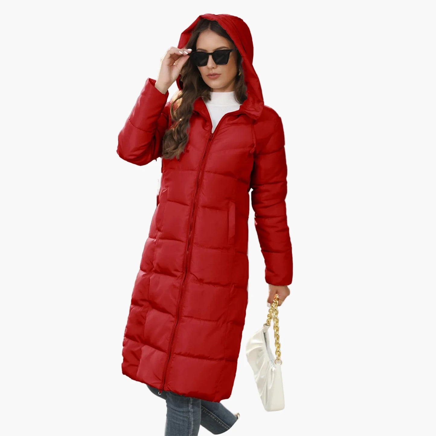 Women's quilted coat winter jacket hood long sleeve casual streetwear