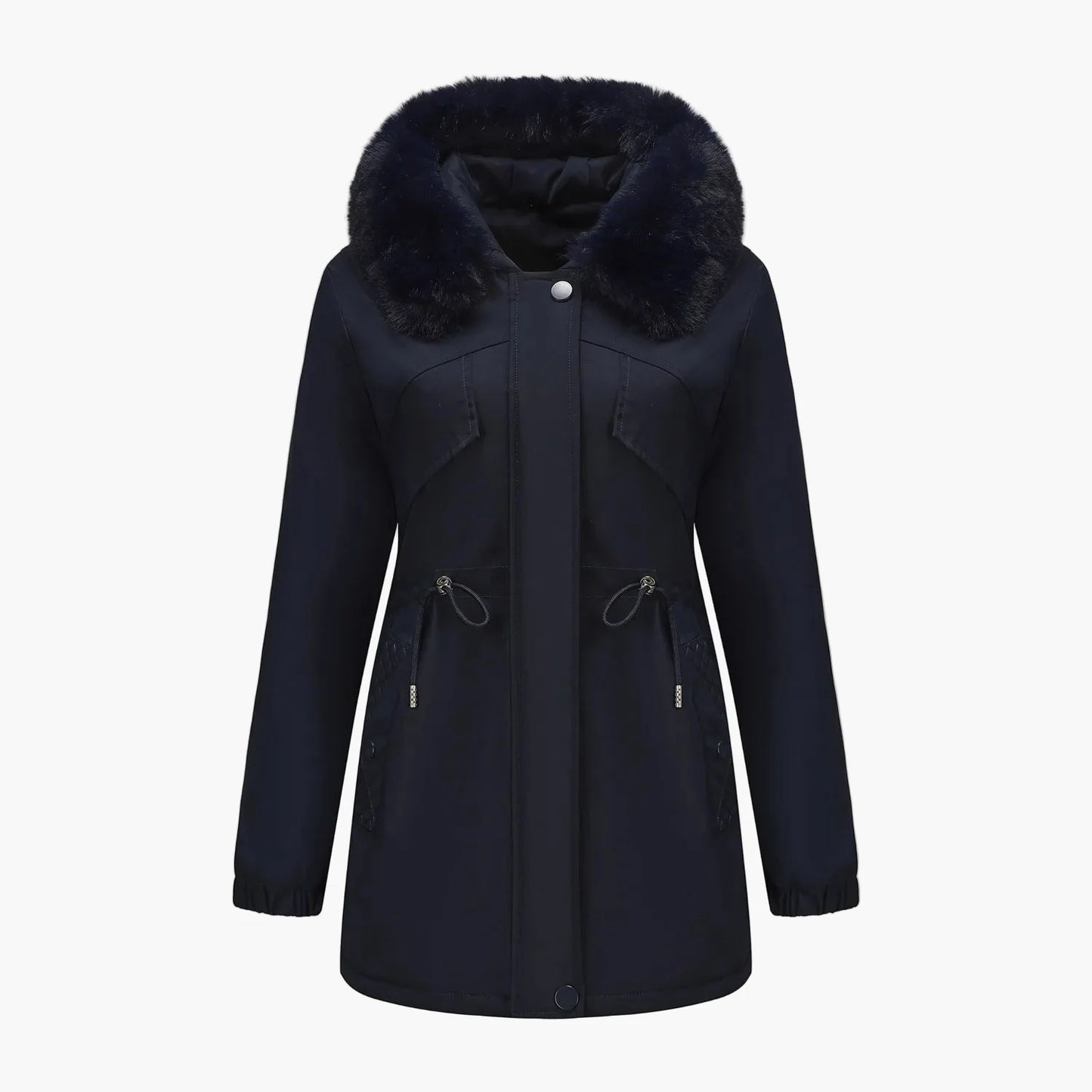 Women's winter jacket with hood and faux fur collar – Elegant parka for cold days