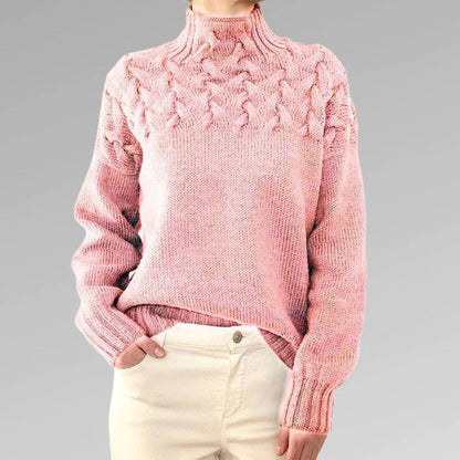 Women's knitted sweater with cable pattern and stand-up collar – stylish winter sweater for everyday and leisure