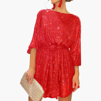 Ladies Elegant Sequin Mini Dress – Party, Evening, Festive, Glitter, Fashionable