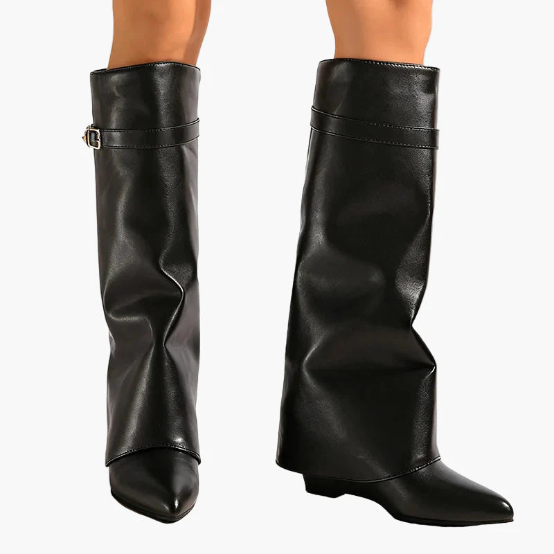 Women's slouchy boots with pointed toe and flat heel – fashionable casual and party boots